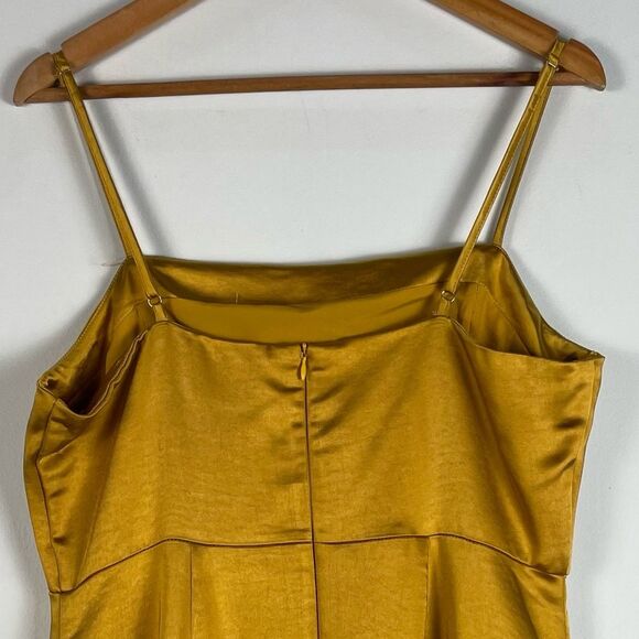 Lulu's Dream Come True Mustard Yellow Satin Ruffled Mini Dress Size XL NEW - Picture 10 of 12